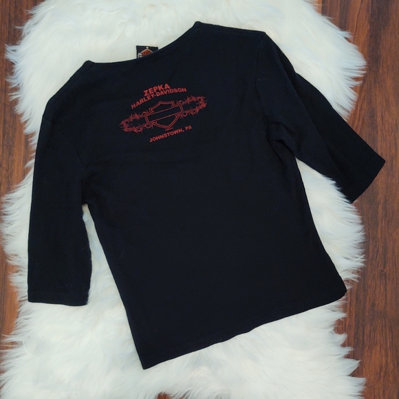 Harley-Davidson Studded Half Sleeve V-neck Shirt Red Embroidery - Picture 2 of 2